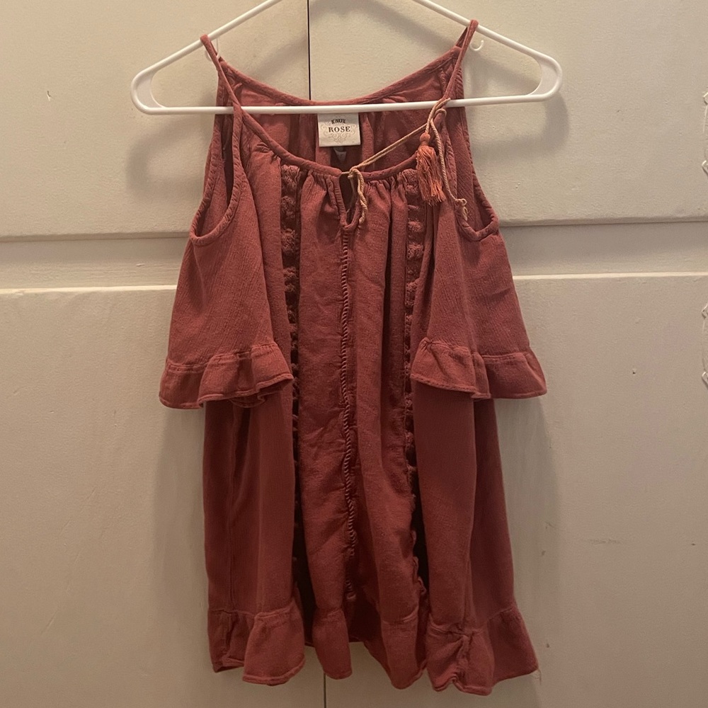 M Pink Off-the-Shoulder Spaghetti Strap Top with Lace Detail and Strings (tied)